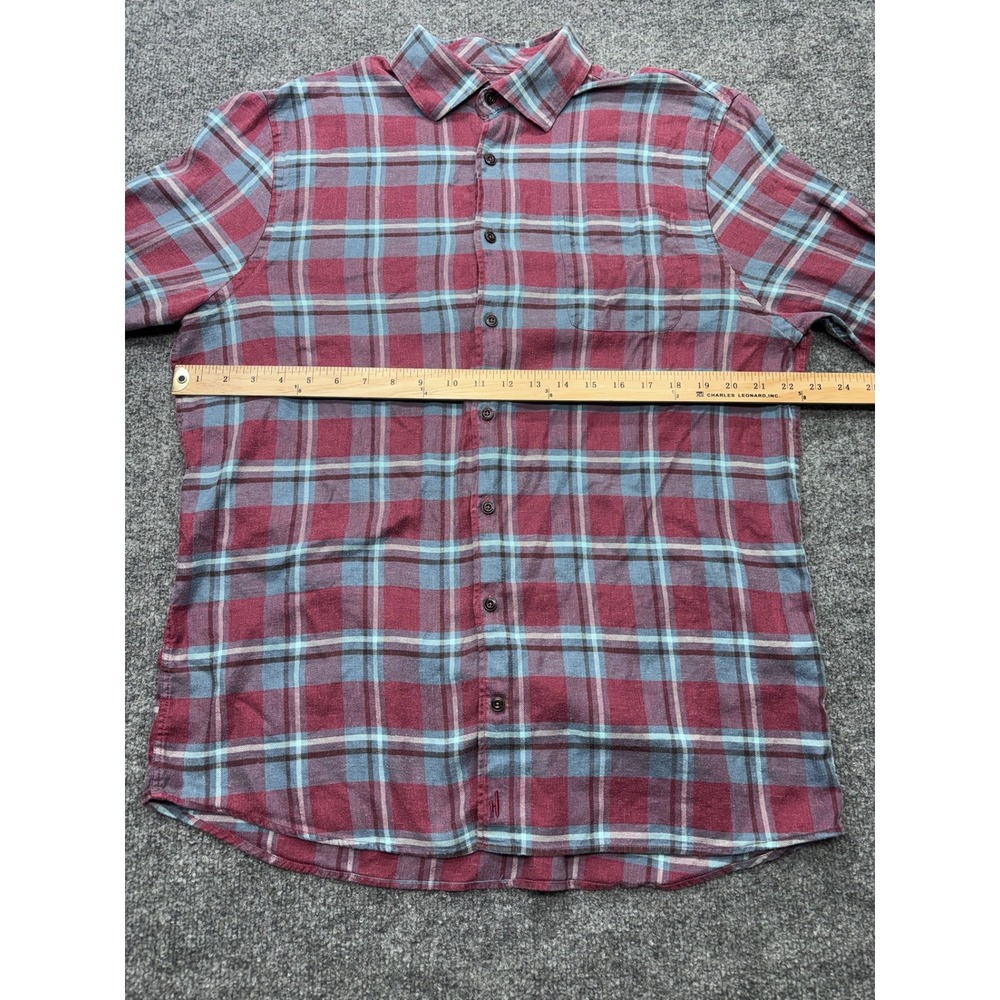 Johnnie-O Top Shelf Mens XL Plaid Button Down Shirt Burgundy Blue Lyocell Hemp - Picture 4 of 9